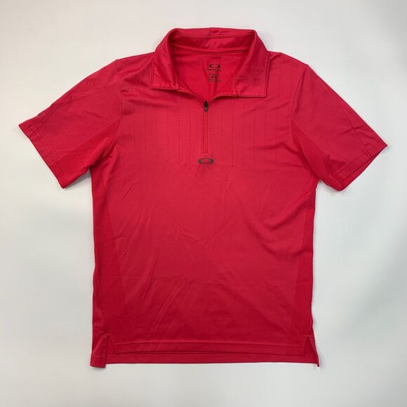 Oakley Polo Shirt Mens Medium Pink Regular Fit Quarter Zip Wildfire Golf Course - Picture 2 of 8